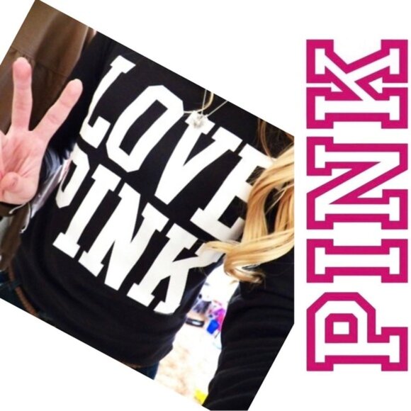 Victoria's Secret PINK | Black "LOVE PINK" Pullover Sweater | Size Small - Picture 1 of 9